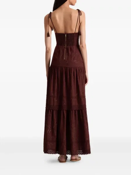 Rochie maxi Alice + Olivia cu broderie de costum maro