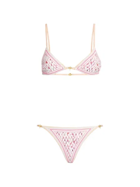 Bikini Genny cu model floral cu aplicații roz