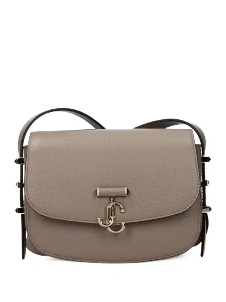 Geanta crossbody Jimmy Choo din piele cu autograf gri