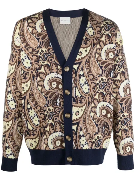 Cardigan Drole De Monsieur cu imagine cu decolteu în V cu model paisley albastru