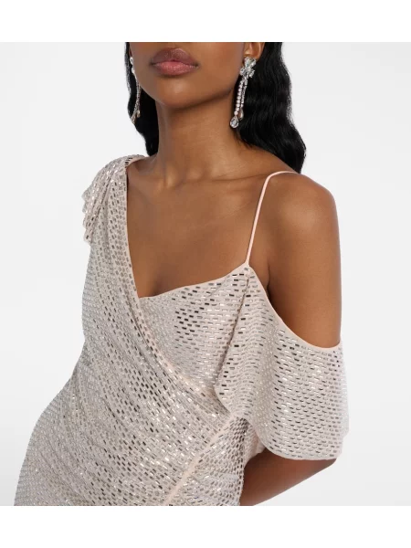 Stras rochie maxi Self-portrait drapată alb