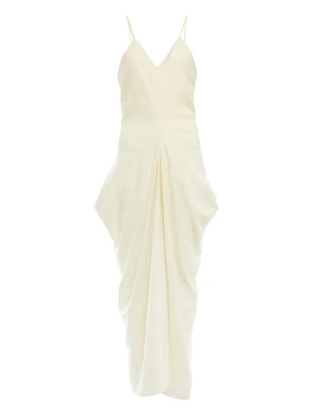 Sukienka Yangkehan z dekoltem w serek drapowana garniturowa biała