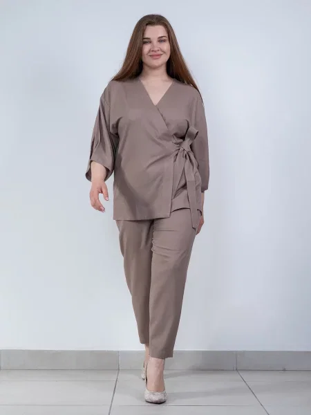 Лляний Кардиган Nita світло-коричневий коричневий