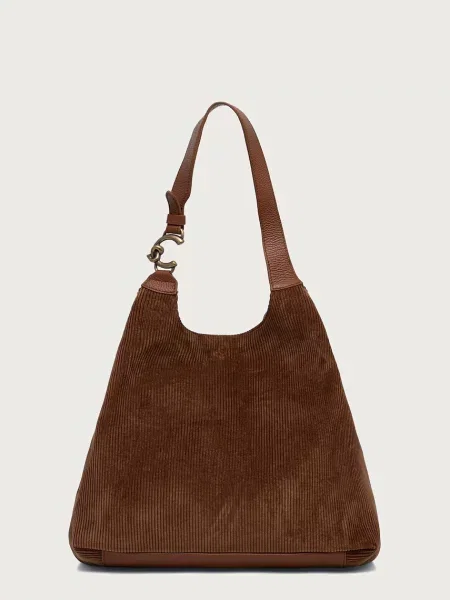 Coccinelle geantă shopper pentru femei din catifea reiată maro