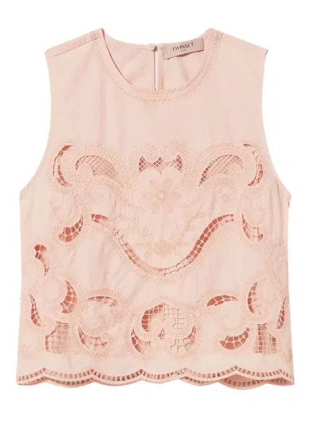 Top Twinset cu broderie roz
