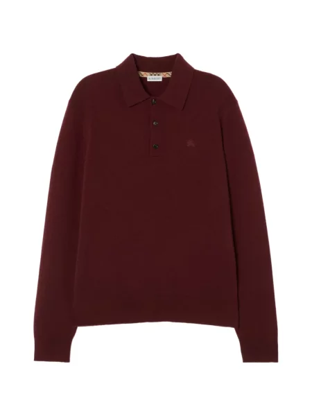 Lung tricou polo Burberry din cașmir roșu