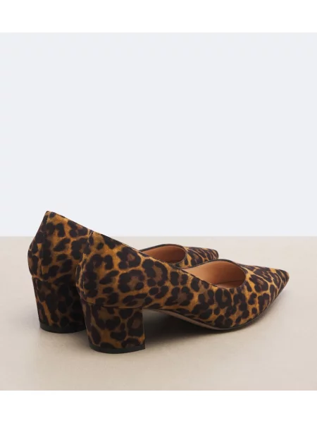 Pantofi cu toc Gianvito Rossi din piele de căprioară cu imagine cu model leopard maro