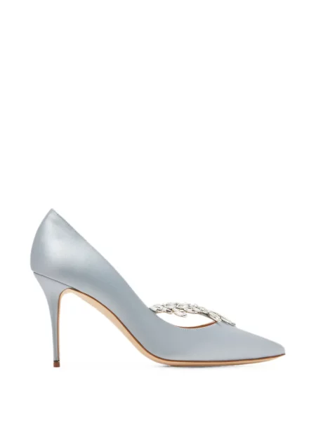 Pantofi cu toc Manolo Blahnik din satin albastru