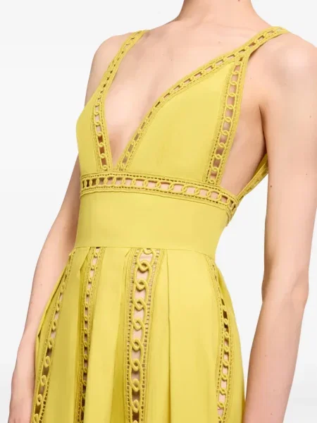 Rochie midi Elie Saab cu decolteu în V până la genunchi de costum galben