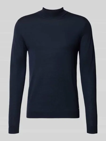Sweter z dzianiny o kroju slim fit z czystej żywej wełny ze stójką Roy Robson granatowy