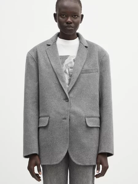 Anine Bing sacou de lână Quinn sacou oversize uni gri