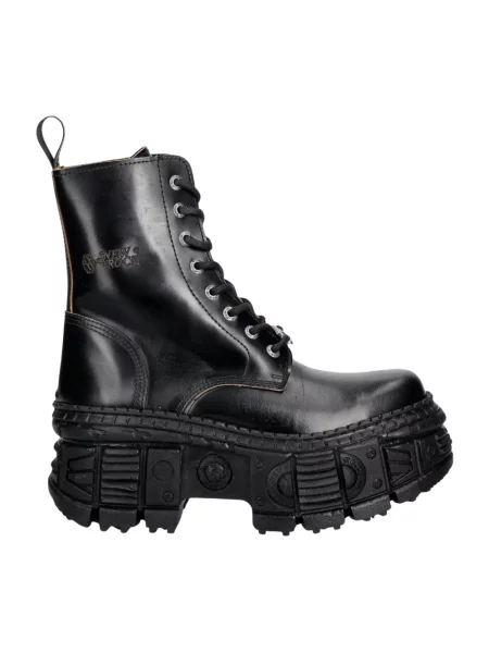 New Rock workery na platformie skórzane ANTIK NEGRO REVES CUERO czarne