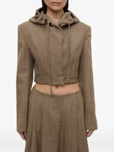 Geacă Christopher Esber cu glugă cu model herringbone maro