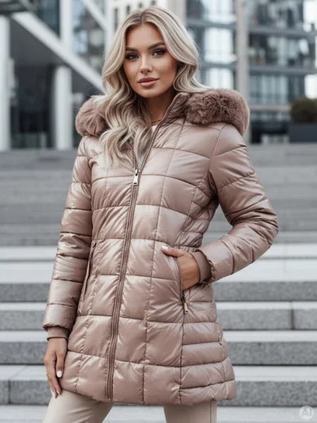 Kurtka zimowa pikowana WINTERZIP z kapturem Dstreet beżowa