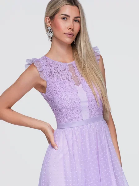 Rochie midi Edoti cu volane din dantelă alb
