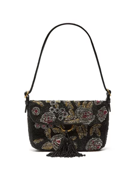 Geantă Maliparmi cu model floral cu mărgele negru