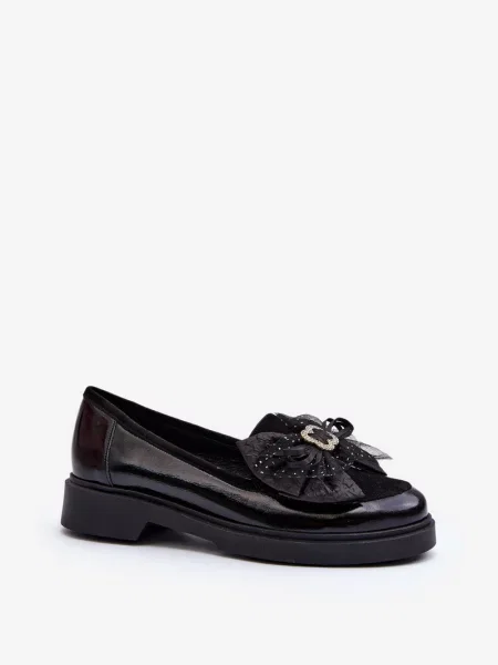 Lakované mokasíny Laura Messi s mašlí černé