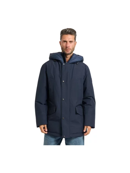 Parka Boss Orange z kapturem niebieska