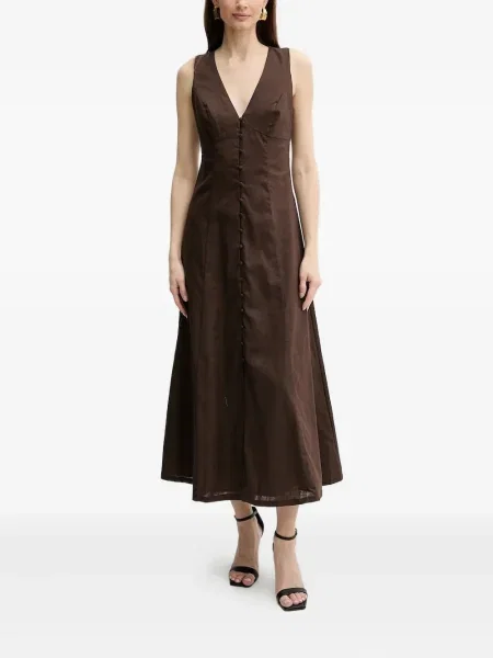 Rochie midi Bardot până la genunchi de costum maro