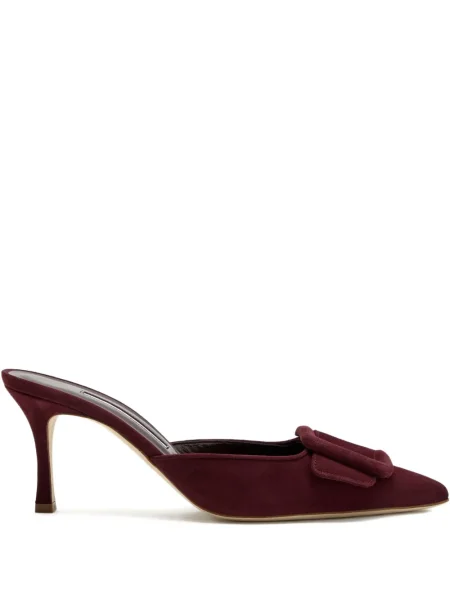 Papuci tip mules Manolo Blahnik cu cataramă roșu