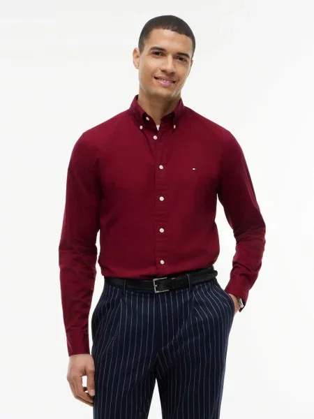 Tommy Hilfiger koszula bordowy regular z kołnierzykiem button-down czerwona