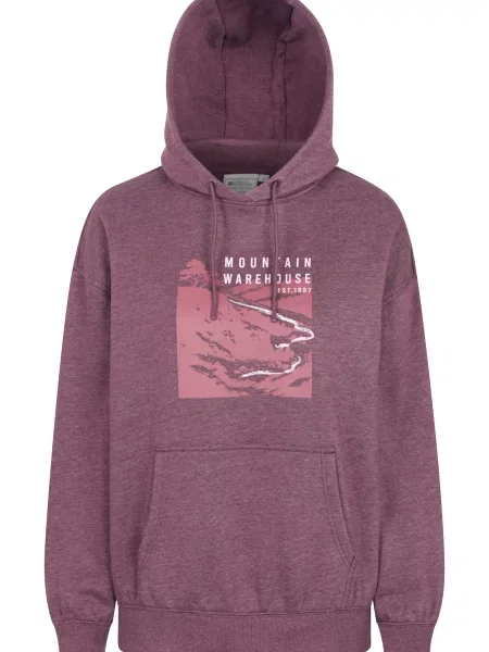 Print Winding Trek bluza z kapturem o luźnym kroju Burgundy bordowa