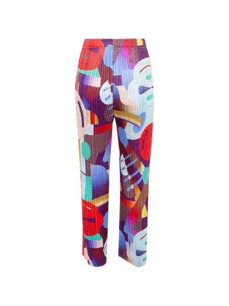 Παντελόνι Pleats Please Issey Miyake με σχέδιο με αφηρημένο print μωβ