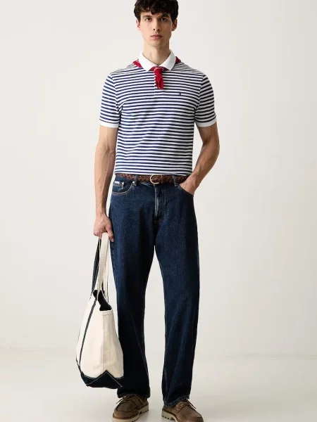 Tommy Hilfiger тениска с яка мъжка с синьо