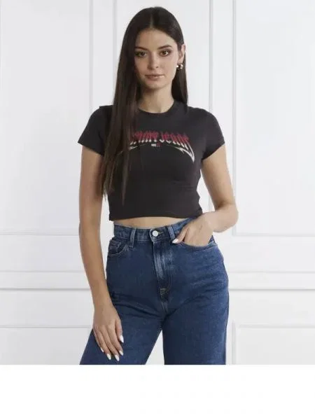 Tommy Jeans Tricou WASHED TJ ROCK | Cropped Fit negru