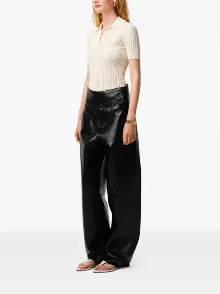 Cu centură pantaloni Ami Paris din piele negru