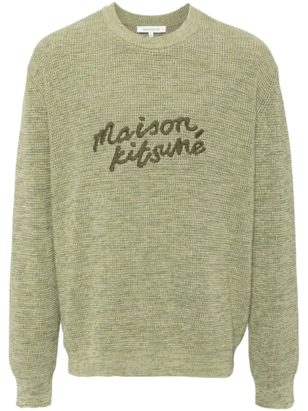 Pulover Maison Kitsune cu broderie verde