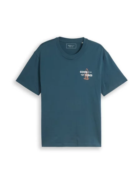 TOM TAILOR DENIM Tricou verde petrol / portocaliu caisă alb