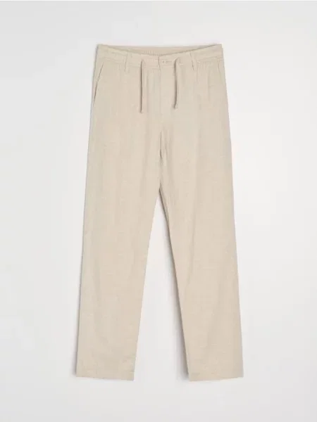 Sinsay Spodnie straight leg z domieszką lnu beżowy