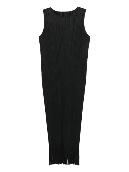 Rochie midi Pleats Please Issey Miyake cu franjuri plisată până la genunchi negru