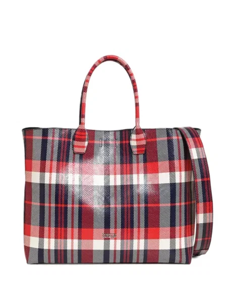 Geantă shopper Essentiel Antwerp în carouri roșu