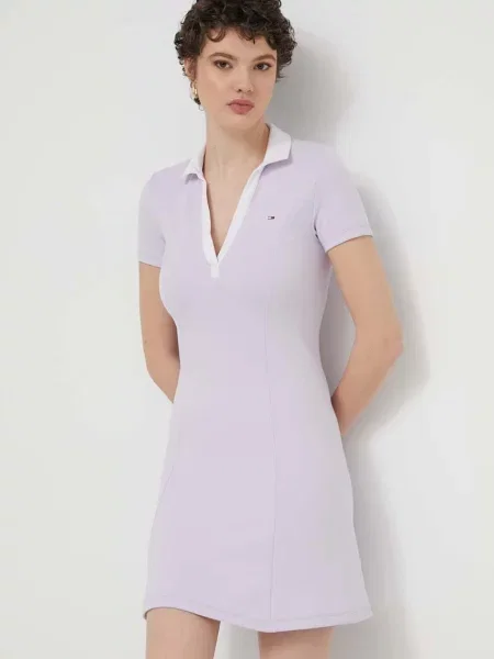 Tommy Jeans sukienka mini dopasowana fioletowy