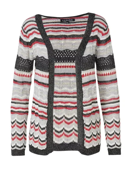 KOROSHI Geacă tricotată albastru deschis / gri deschis / roșu cranberry negru