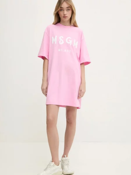 Рокля MSGM къса с уголемена кройка розово