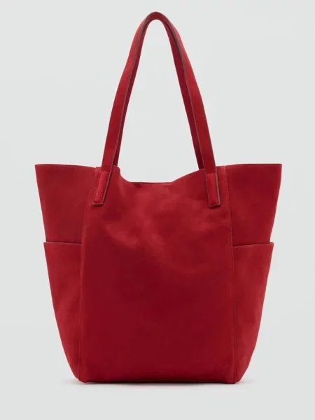 Skórzana torba shopper Kobieta uniwersalny MANGO czerwony