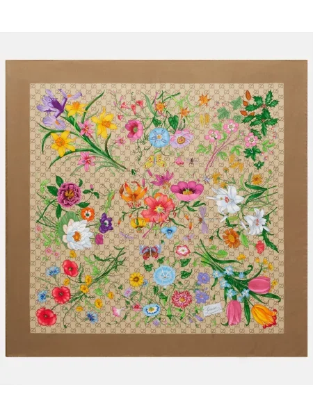 Fular Gucci de mătase cu model floral maro