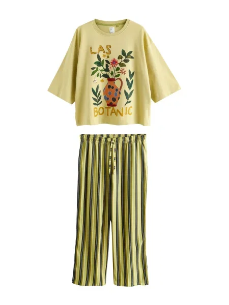 Next Pijama verde kiwi / verde deschis / negru alb