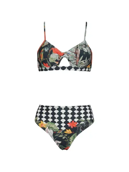 Bikini Amir Slama cu imagine cu imprimeu tropical negru