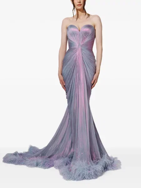 Rochie maxi Iris Serban cu pene violet
