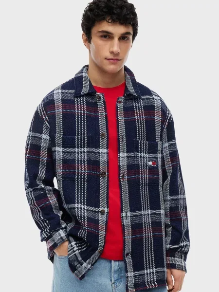 Картата джинсова сорочка Tommy Jeans синя