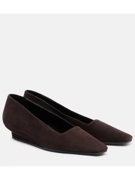 Pantofi cu toc The Row din piele de căprioară maro