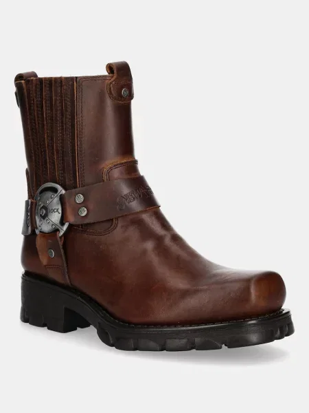 New Rock ghete chelsea de piele Alaska Cuero Motorcycle Marron cu platformă maro