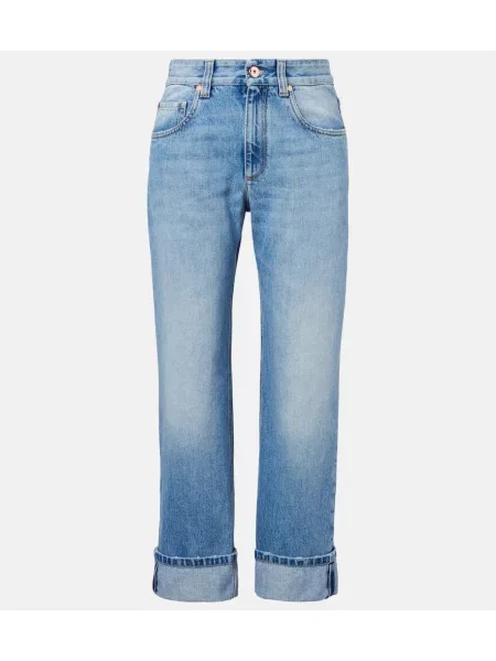 Proste jeansy Brunello Cucinelli z niską talią niebieskie