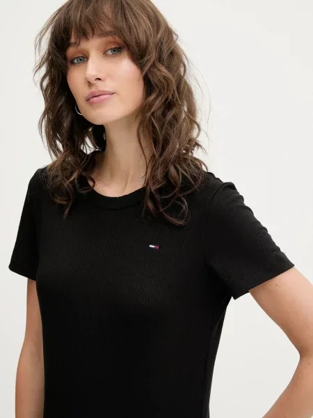 Tommy Jeans sukienka midi rozkloszowana czarny