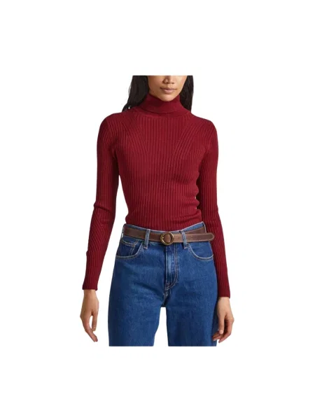 Lniany sweter z golfem Pepe Jeans brązowy