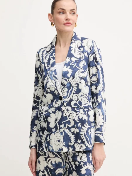 Marella sacou Emme by Marella marin un singur rand de cu imprimeu albastru